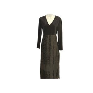 Vintg Carole Little 4 Velvet Burnout Damask Maxi Dress Black Gothic Evening USA